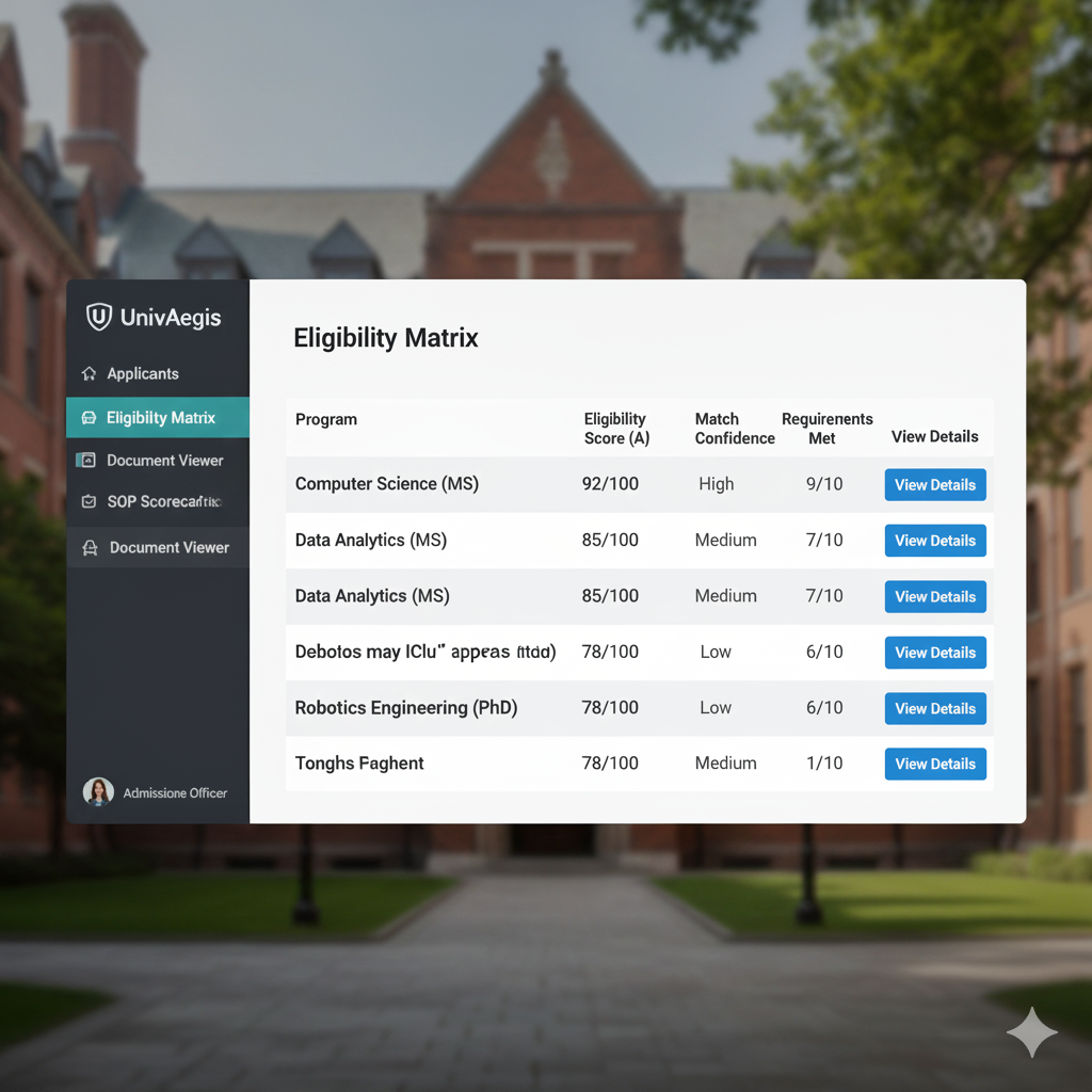 Eligibility Matrix Example UnivAegis - Enterprise University Admissions Platform